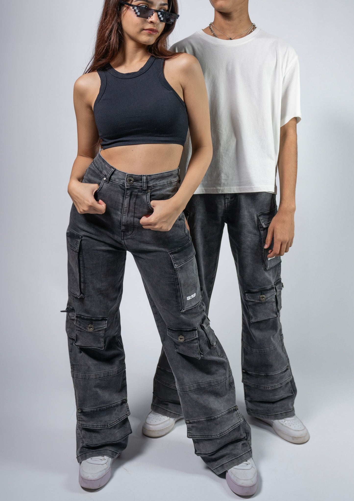 Grey Wash Cargo Pants