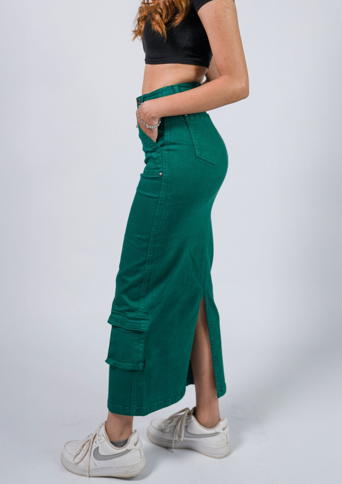 Green Long Cargo Skirt