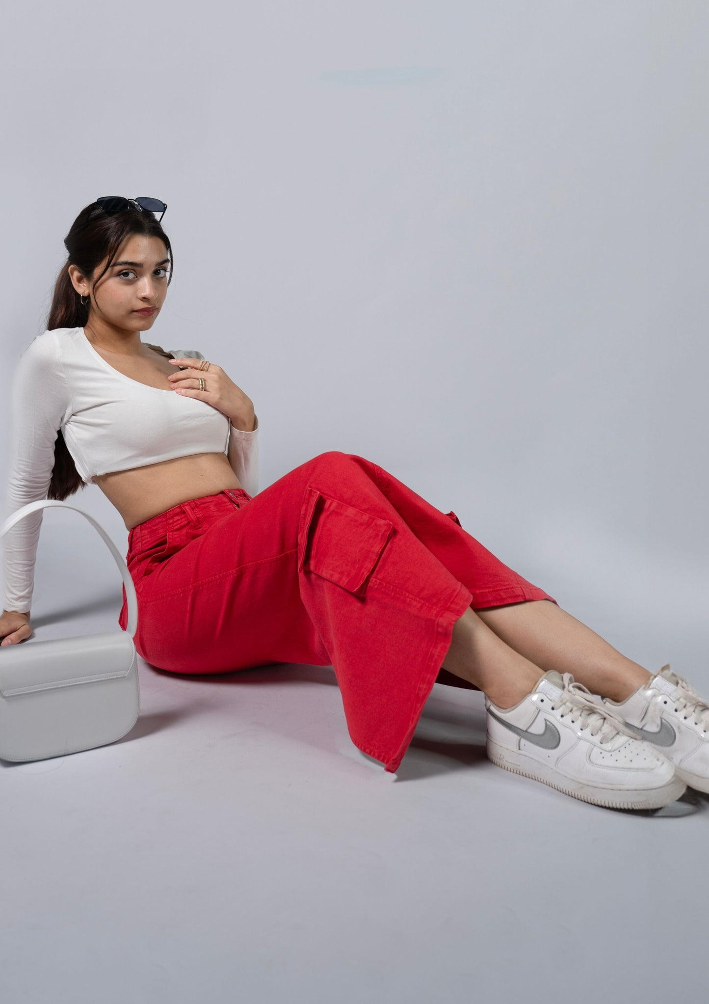 Red Long Cargo Skirt