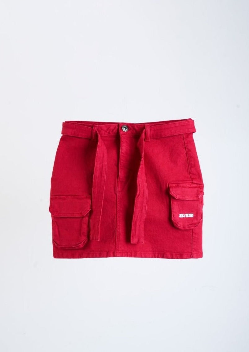 Cherry Red Short Cargo Skirt