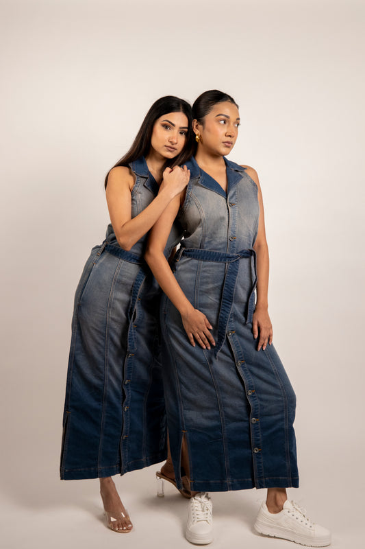 Denim wash long dress