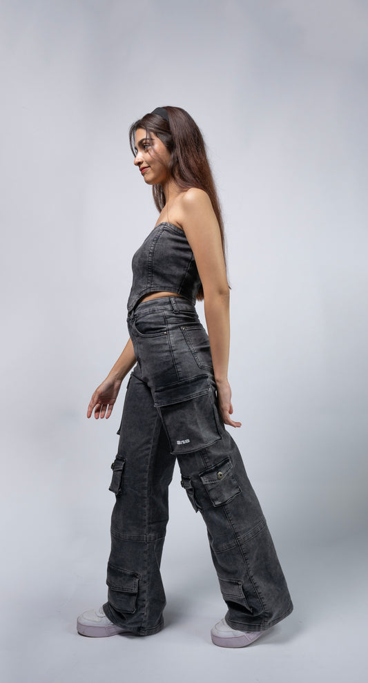 Grey Wash Cargo Pants