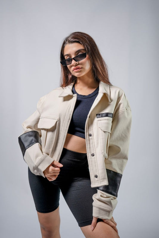 Cream Cropped Oversized Jacket