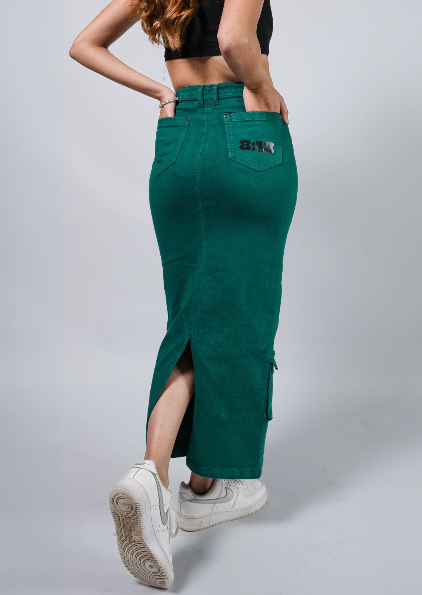 Green Long Cargo Skirt