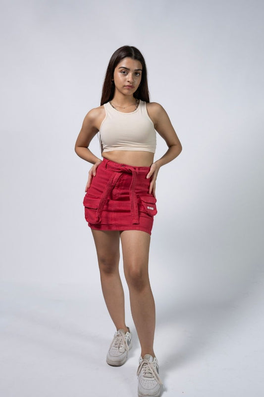 Cherry Red Short Cargo Skirt