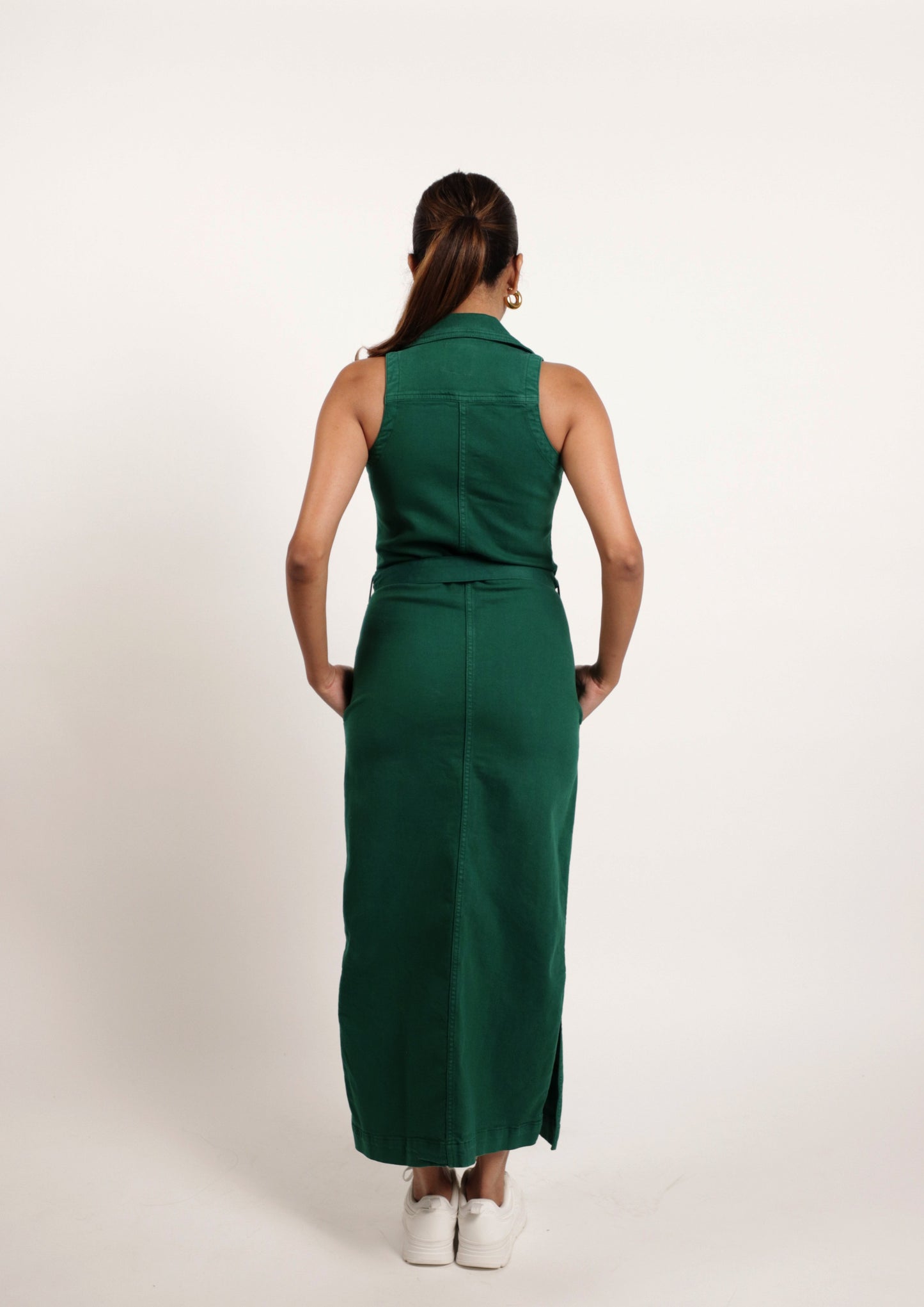 Green long denim dress